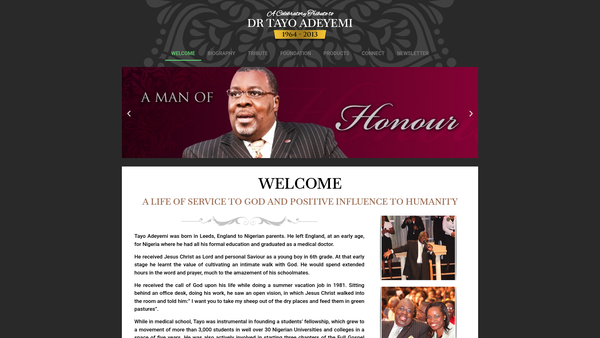 Screenshot of the Tayo Adeyemi Foundation website