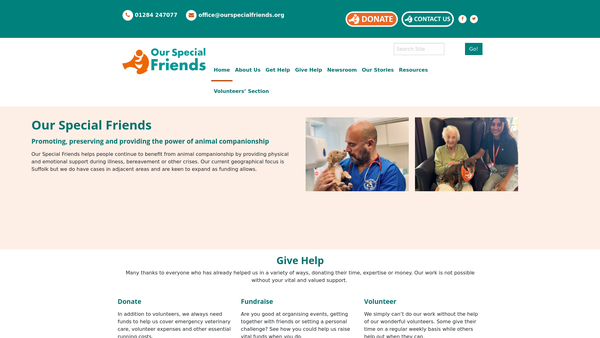 Screenshot of the Our Special Friends website