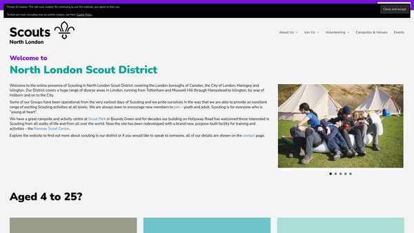 Screenshot of the North London Scout District website