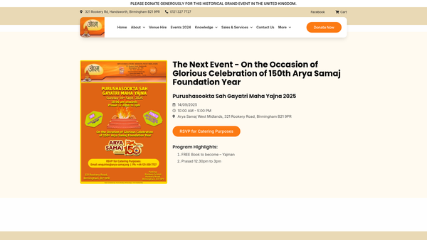 Screenshot of the Arya Samaj(vedic Mission) West Midlands website