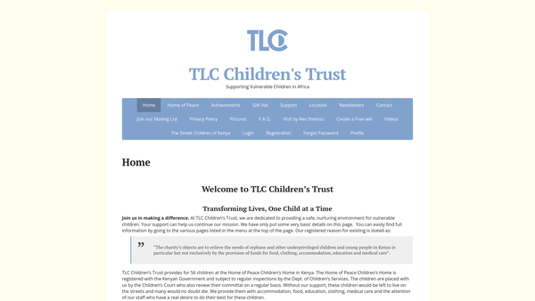 Screenshot of the T.l.c. Childrens Trust website