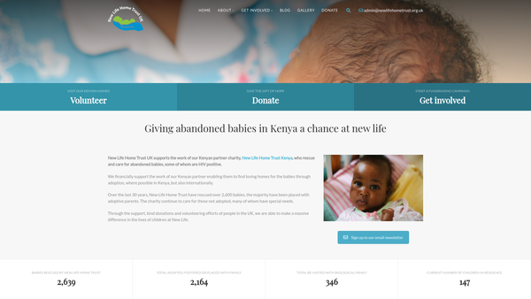 Screenshot of the New Life Home Trust UK CIO website