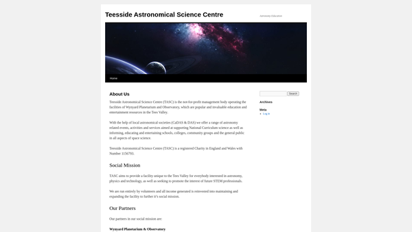 Screenshot of the Teesside Astronomical Science Centre website