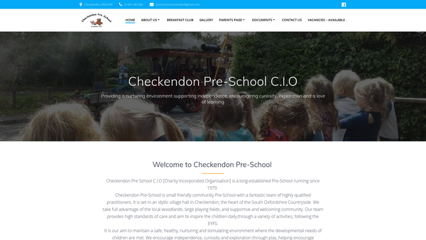Screenshot of the Checkendon Pre-School CIO website