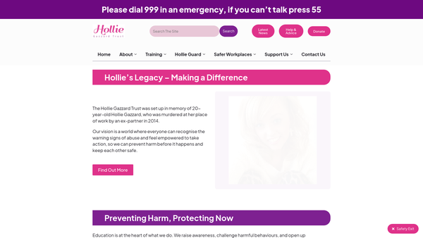 Screenshot of the Hollie Gazzard Trust website