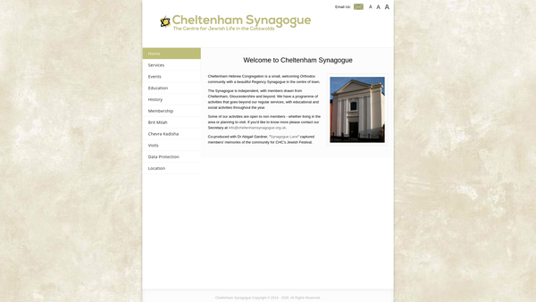 Screenshot of the Cheltenham Hebrew Congregation website