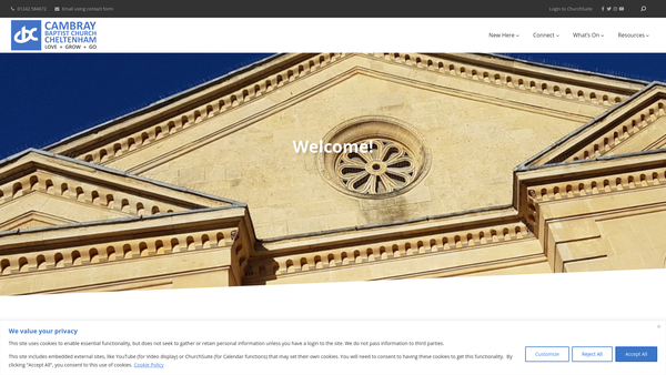Screenshot of the Cambray Baptist Church, Cheltenham website