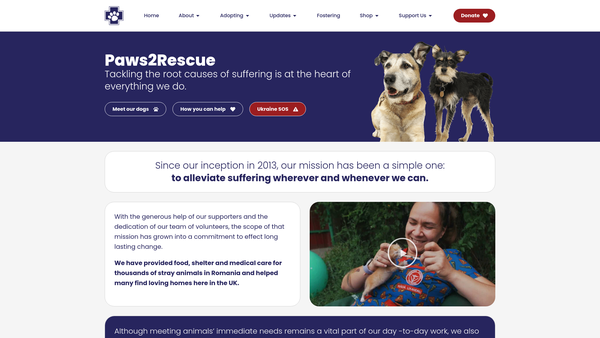 Screenshot of the Paws2rescue website