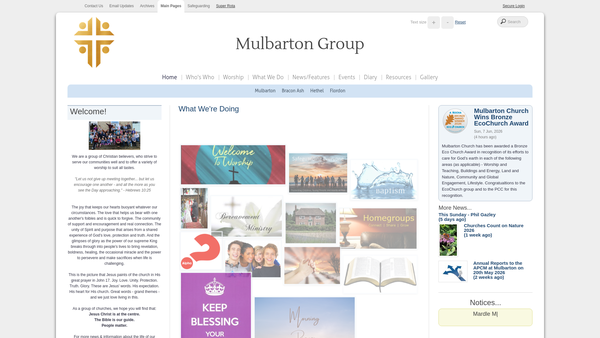 Screenshot of the Mulbarton Pcc website