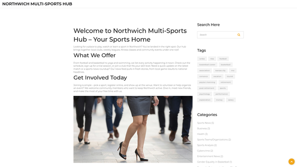 Screenshot of the Northwich Multisports website