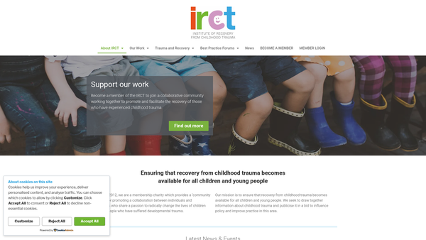 Screenshot of the Institute Of Recovery From Childhood Trauma (Irct) website