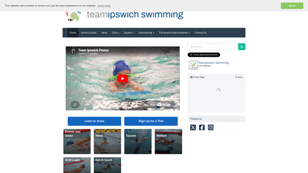 Screenshot of the Teamipswich Swimming website