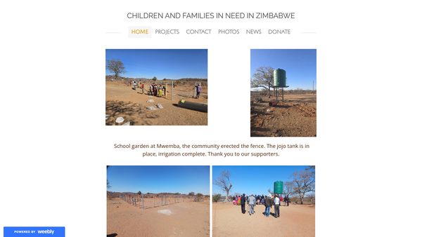 Screenshot of the Children And Families In Need In Zimbabwe website