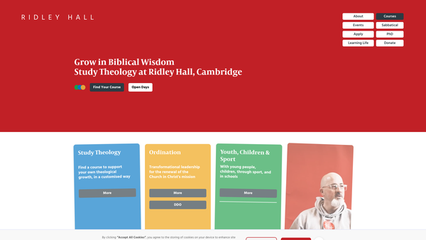 Screenshot of the Ridley Hall, Cambridge website