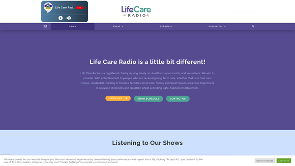 Screenshot of the Life Care Radio website