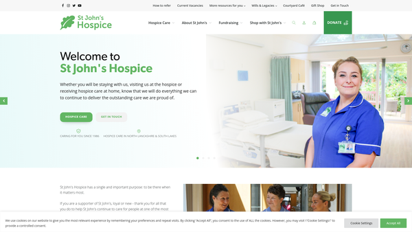 Screenshot of the St. John's Hospice North Lancashire And South Lakes website