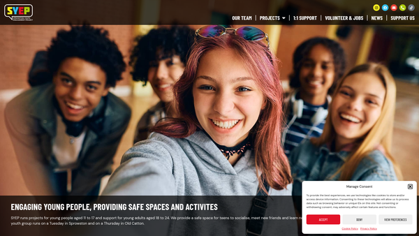 Screenshot of the Sprowston Youth Engagement Project website