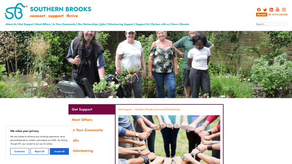Screenshot of the Southern Brooks Community Partnerships website