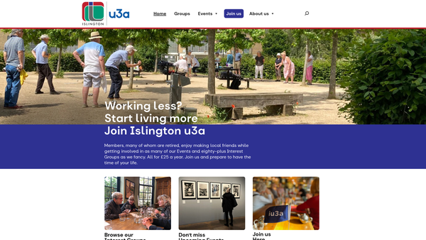 Screenshot of the Islington U3A website