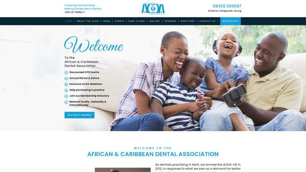 Screenshot of the African Carribbean Dental Association UK website