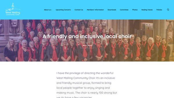 Screenshot of the West Malling Community Choir website