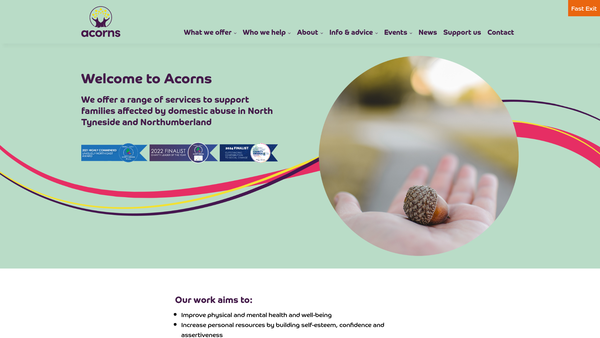 Screenshot of the Acorns (North Tyneside) website