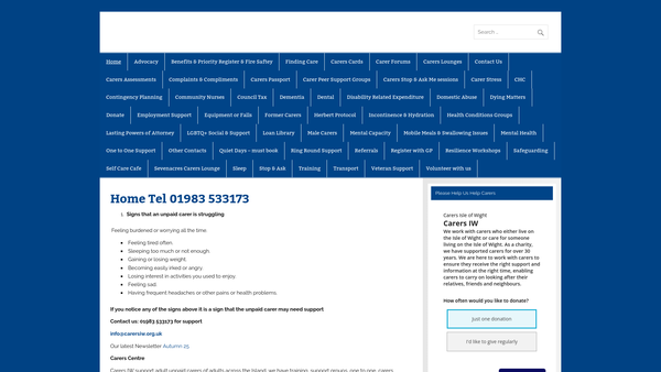 Screenshot of the Carers Isle Of Wight website
