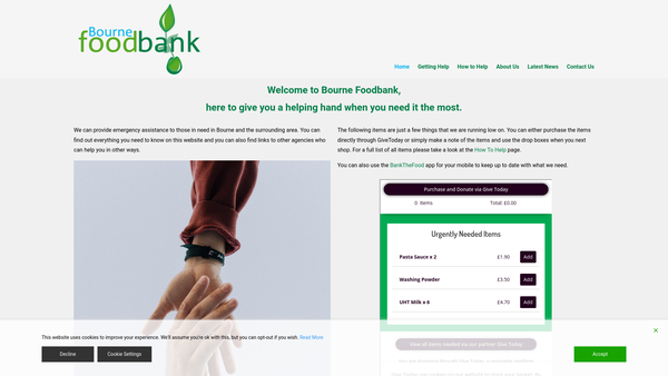 Screenshot of the Bourne Foodbank website