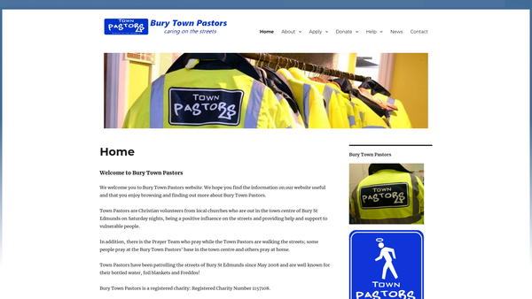 Screenshot of the Town Pastors (Bury St Edmunds) website