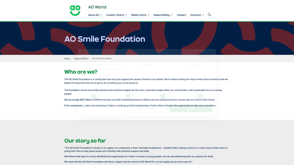 Screenshot of the Ao Smile Foundation website