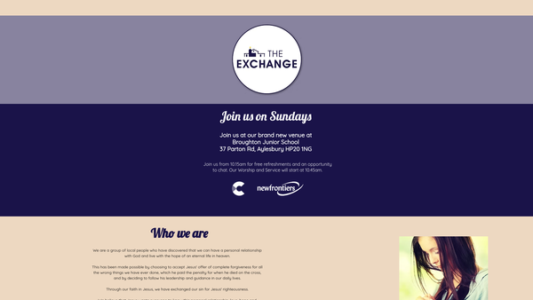 Screenshot of the The Exchange Church, Aylesbury website