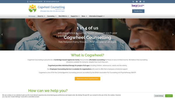 Screenshot of the Cogwheel Counselling website