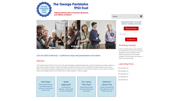 Screenshot of the The George Pantziarka Tp53 Trust website