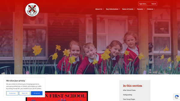 Screenshot of the Perton First School PTFA website