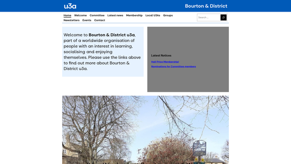 Screenshot of the Bourton & District U3A website