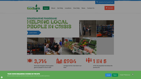 Screenshot of the Broxbourne Foodbank website