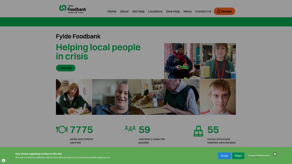 Screenshot of the Fylde Food Bank website