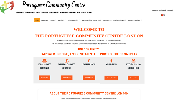 Screenshot of the Portuguese Community Centre Association website