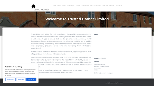 Screenshot of the Trusted Homes Ltd website