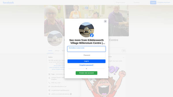 Screenshot of the Kibblesworth Village Millennium Centre website