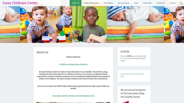 Screenshot of the Carey Childcare Centre website