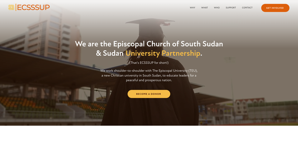 Screenshot of the Episcopal Churches of South Sudan and Sudan University Partnership website