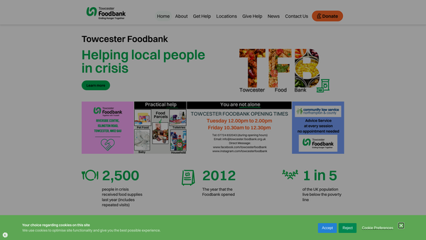 Screenshot of the Towcester Foodbank website