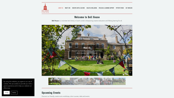 Screenshot of the Bell House Dulwich website