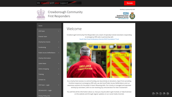 Screenshot of the Crowborough Community First Responders website