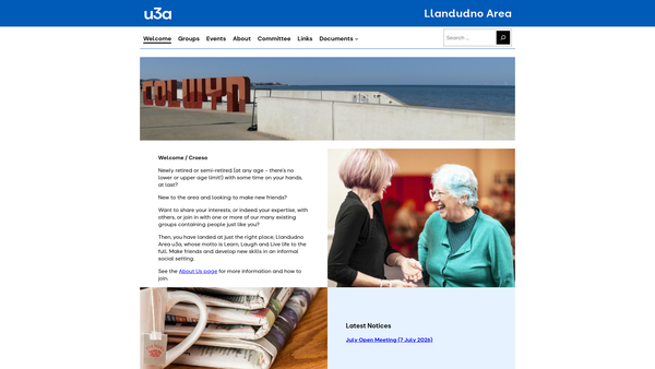 Screenshot of the The Llandudno Area U3A website