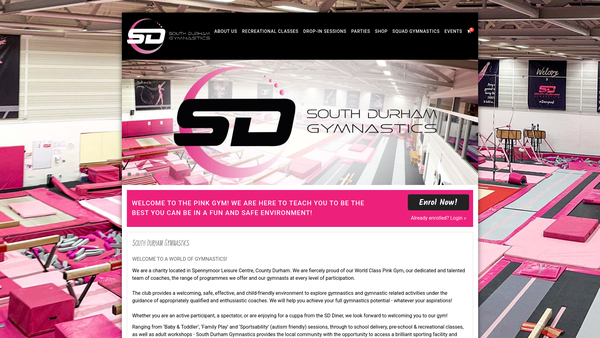 Screenshot of the South Durham Gymnastics website