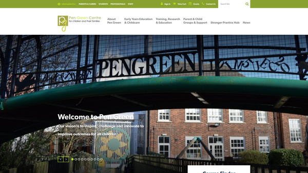Screenshot of the Pen Green supporting children and families in Corby website