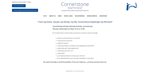 Screenshot of the Cornerstone Warminster website