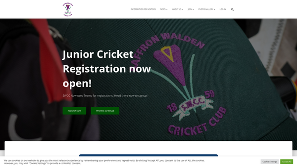 Screenshot of the Saffron Walden Cricket Club website